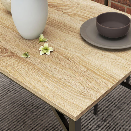 Square Dining Set for 4 Persons, Table, Chairs and Bench Included, Natural Wood