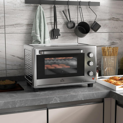 30L Mini Electric Oven with Temperature Control and Accessories - Silver Tone