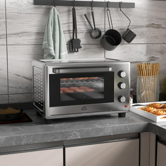 30L Mini Electric Oven with Temperature Control and Accessories - Silver Tone