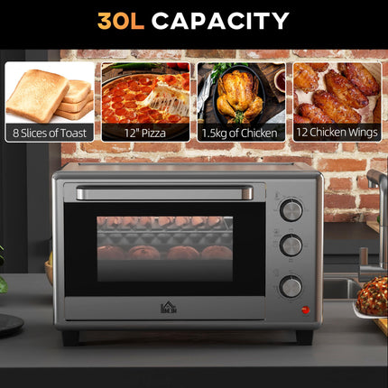 30L Mini Electric Oven with Temperature Control and Accessories - Silver Tone