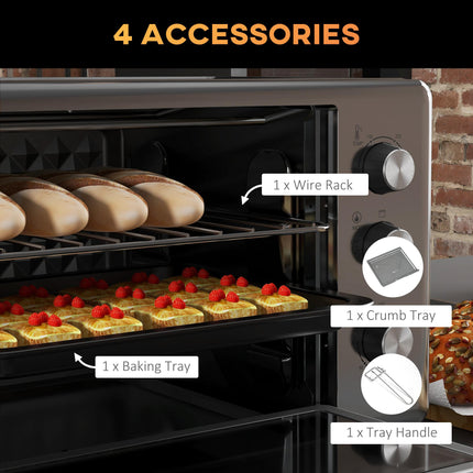 30L Mini Electric Oven with Temperature Control and Accessories - Silver Tone