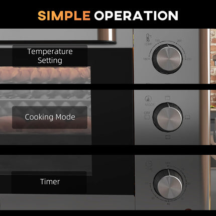 30L Mini Electric Oven with Temperature Control and Accessories - Silver Tone