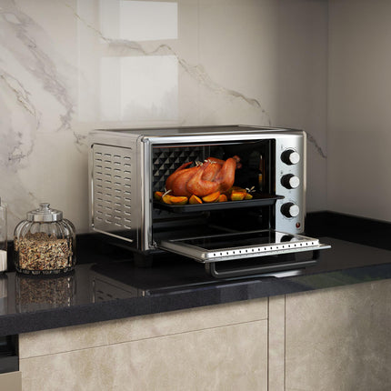 30L Mini Electric Oven with Temperature Control and Accessories - Silver Tone