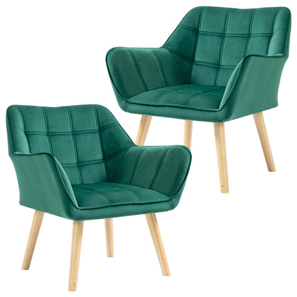 Luxe Velvet Wide Arm Accent Armchair Set - Green