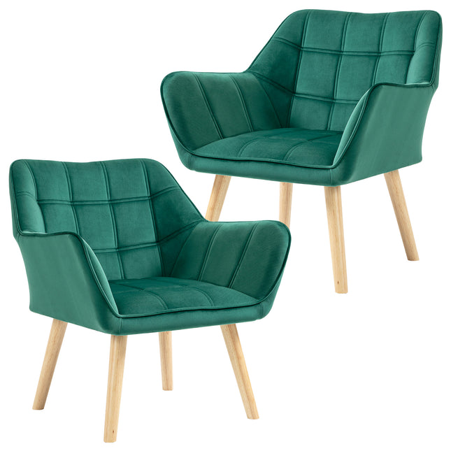Luxe Velvet Wide Arm Accent Armchair Set - Green