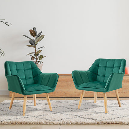 Luxe Velvet Wide Arm Accent Armchair Set - Green