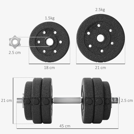 30kg Adjustable Dumbbells Set with Chrome Finish Bars for Home Gym - Black