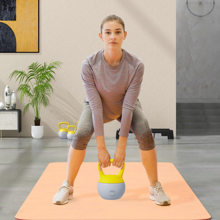 Soft 10kg Kettlebell with Non-Slip Handle for Home Gym Strength Training - Yellow and Grey