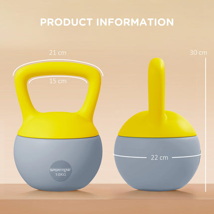 Soft 10kg Kettlebell with Non-Slip Handle for Home Gym Strength Training - Yellow and Grey