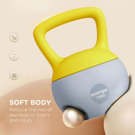 Soft 10kg Kettlebell with Non-Slip Handle for Home Gym Strength Training - Yellow and Grey
