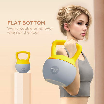 Soft 10kg Kettlebell with Non-Slip Handle for Home Gym Strength Training - Yellow and Grey