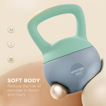 6KG Soft Kettlebell with Non-Slip Handle for Home Gym Strength Training - Grey Green