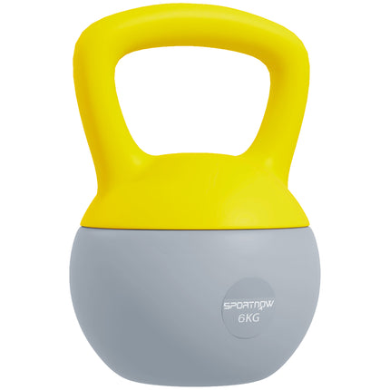 6kg Soft Kettlebell with Non-Slip Handle for Home Gym Strength Training - Yellow and Grey