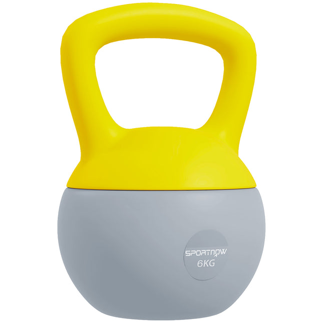 6kg Soft Kettlebell with Non-Slip Handle for Home Gym Strength Training - Yellow and Grey