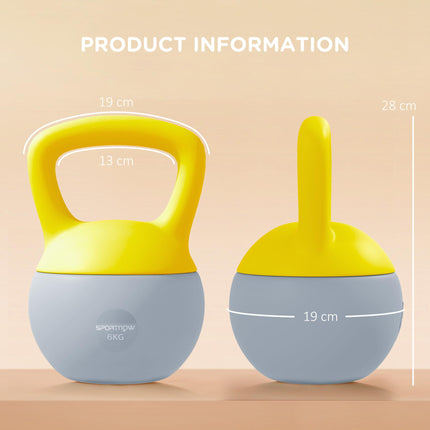 6kg Soft Kettlebell with Non-Slip Handle for Home Gym Strength Training - Yellow and Grey