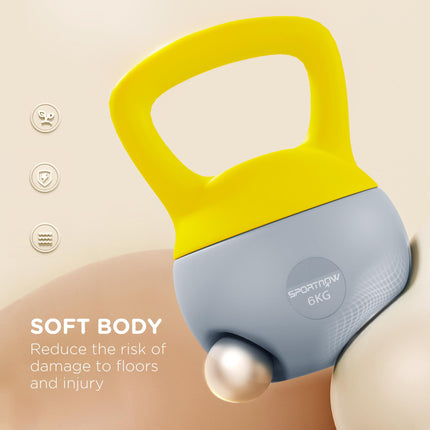 6kg Soft Kettlebell with Non-Slip Handle for Home Gym Strength Training - Yellow and Grey