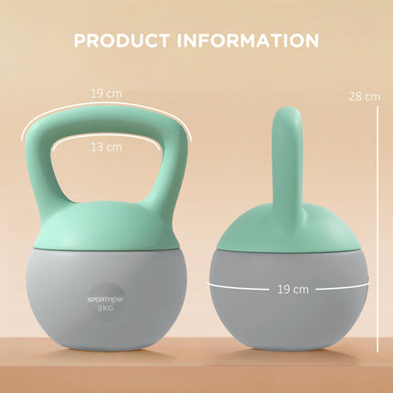 8KG Soft Kettlebell with Non-Slip Handle for Home Gym Strength Training - Grey Green