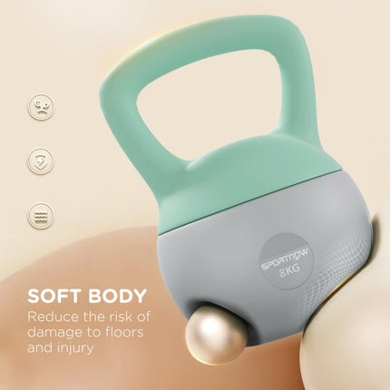 8KG Soft Kettlebell with Non-Slip Handle for Home Gym Strength Training - Grey Green