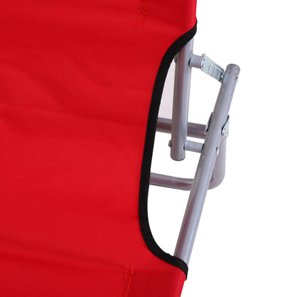 2 Piece Folding Reclining Sun Lounger with Adjustable Shade Awning for Beach Patio - Red Silver