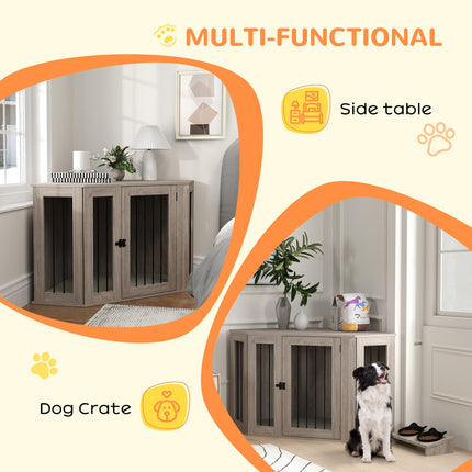 2 in 1 Dog Crate Furniture Side Table with Cushion 122x61x71cm - Walnut Brown