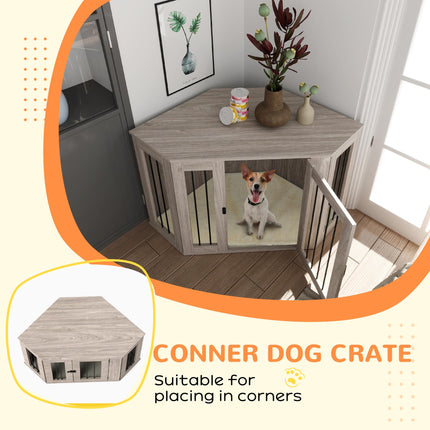 2 in 1 Dog Crate Furniture Side Table with Cushion 122x61x71cm - Walnut Brown