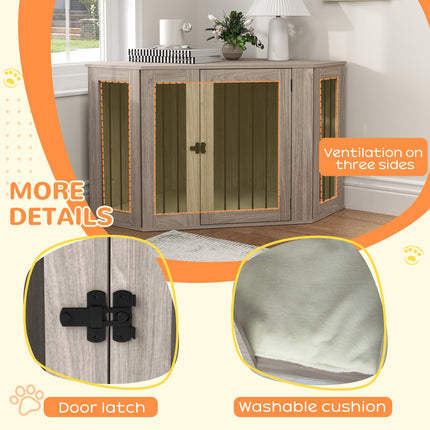 2 in 1 Dog Crate Furniture Side Table with Cushion 122x61x71cm - Walnut Brown