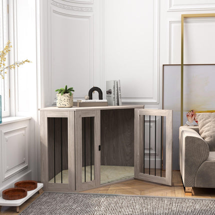 2 in 1 Dog Crate Furniture Side Table with Cushion 122x61x71cm - Walnut Brown