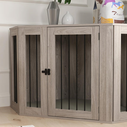 2 in 1 Dog Crate Furniture Side Table with Cushion 122x61x71cm - Walnut Brown