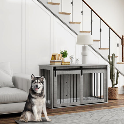 118cm Extra Large Dog Crate Furniture with Removable Cushion - Grey