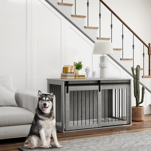 118cm Extra Large Dog Crate Furniture with Removable Cushion - Grey