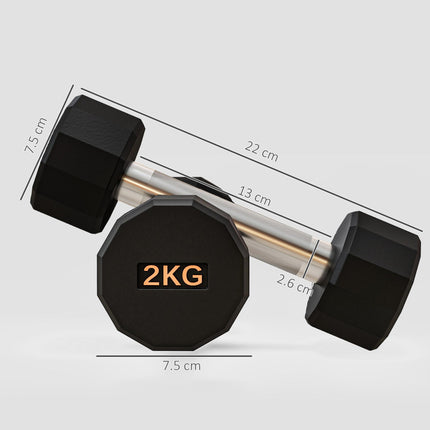 Set of 2 Dumbbells 2kg with Non-Slip Grip and 12-Sided Design - Black and Orange