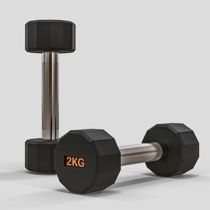 Set of 2 Dumbbells 2kg with Non-Slip Grip and 12-Sided Design - Black and Orange