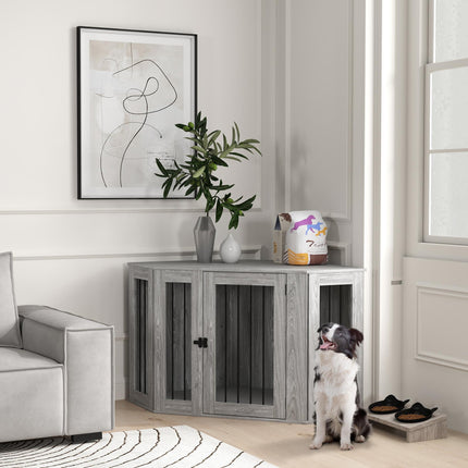 2 in 1 Medium Dog Crate Furniture Side Table with Cushion 122x61x71cm - Grey