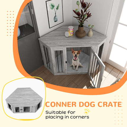 2 in 1 Medium Dog Crate Furniture Side Table with Cushion 122x61x71cm - Grey