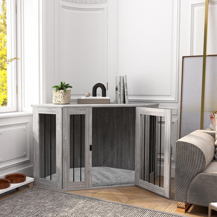 2 in 1 Medium Dog Crate Furniture Side Table with Cushion 122x61x71cm - Grey