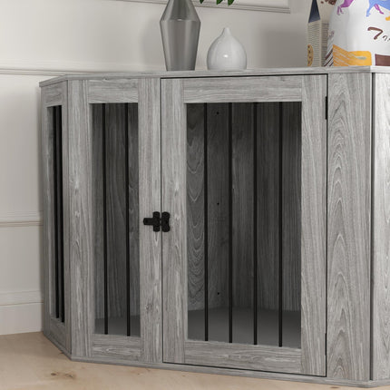 2 in 1 Medium Dog Crate Furniture Side Table with Cushion 122x61x71cm - Grey