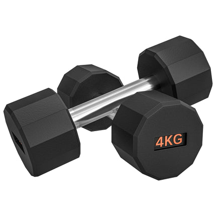 Set of 2 Dumbbells 4kg with Non-Slip Grip and Rubber Coating - Black and Orange