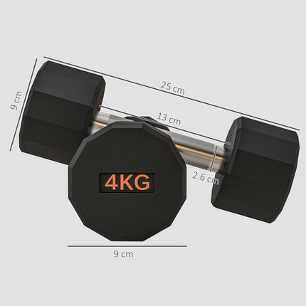 Set of 2 Dumbbells 4kg with Non-Slip Grip and Rubber Coating - Black and Orange