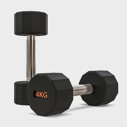 Set of 2 Dumbbells 4kg with Non-Slip Grip and Rubber Coating - Black and Orange