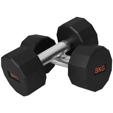 2 Piece 8kg Dumbbell Set with Non-Slip Grip and Rubber Coating - Black and Orange
