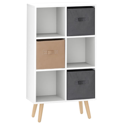 Freestanding 6 Cube Cabinet with 3 Fabric Drawers and Handles for Home Office Storage - White