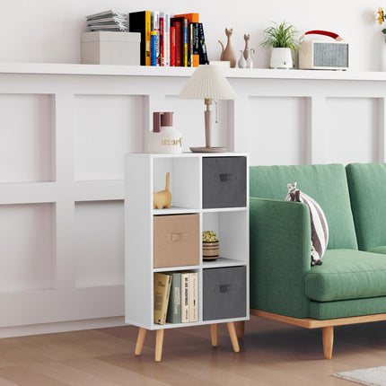 Freestanding 6 Cube Cabinet with 3 Fabric Drawers and Handles for Home Office Storage - White