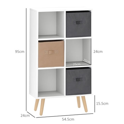 Freestanding 6 Cube Cabinet with 3 Fabric Drawers and Handles for Home Office Storage - White