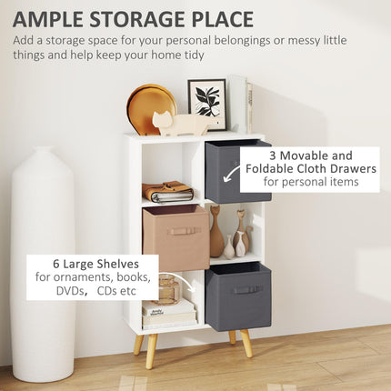 Freestanding 6 Cube Cabinet with 3 Fabric Drawers and Handles for Home Office Storage - White