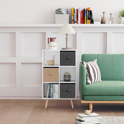 Freestanding 6 Cube Cabinet with 3 Fabric Drawers and Handles for Home Office Storage - White