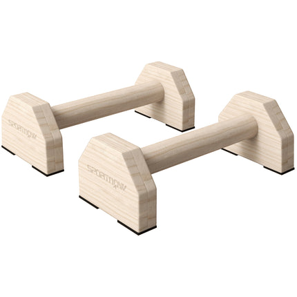 Wooden Parallette Bars Push Up Handles with Non-Slip Base for Home Gym Training - Natural Wood