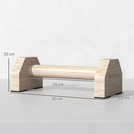 Wooden Parallette Bars Push Up Handles with Non-Slip Base for Home Gym Training - Natural Wood