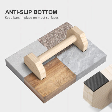 Wooden Parallette Bars Push Up Handles with Non-Slip Base for Home Gym Training - Natural Wood