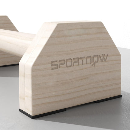 Wooden Parallette Bars Push Up Handles with Non-Slip Base for Home Gym Training - Natural Wood