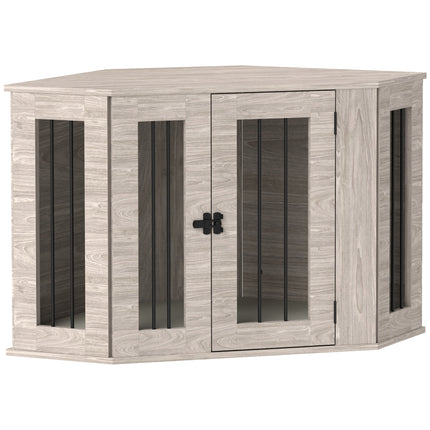 2 in 1 Dog Crate Furniture Side Table with Cushion 104x55x63cm - Walnut Brown